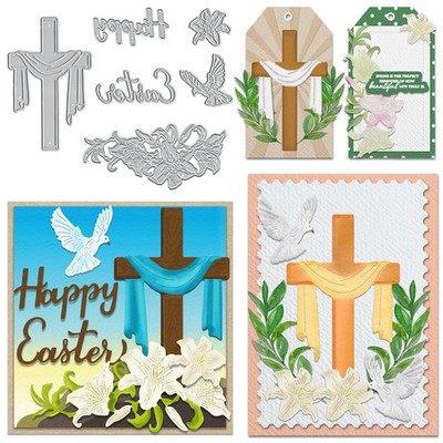 Easter Flowers Cross Metal Cutting Dies Happy Easter Words Animals Die Cuts f...