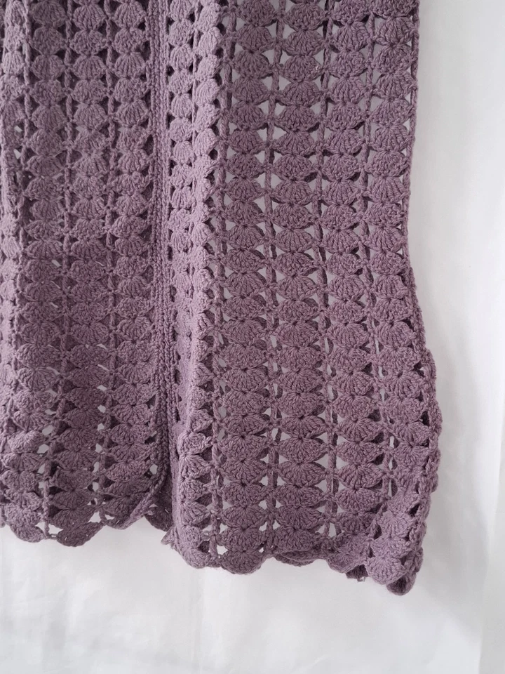 Chaleco largo vintage de ganchillo hippy sin mangas chaleco púrpura M/L hecho a mano Foto 4 de 4