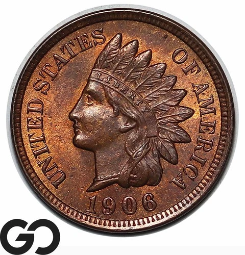 1906 Indian Head Cent Penny, Red Brown, Solid Gem BU++ RB