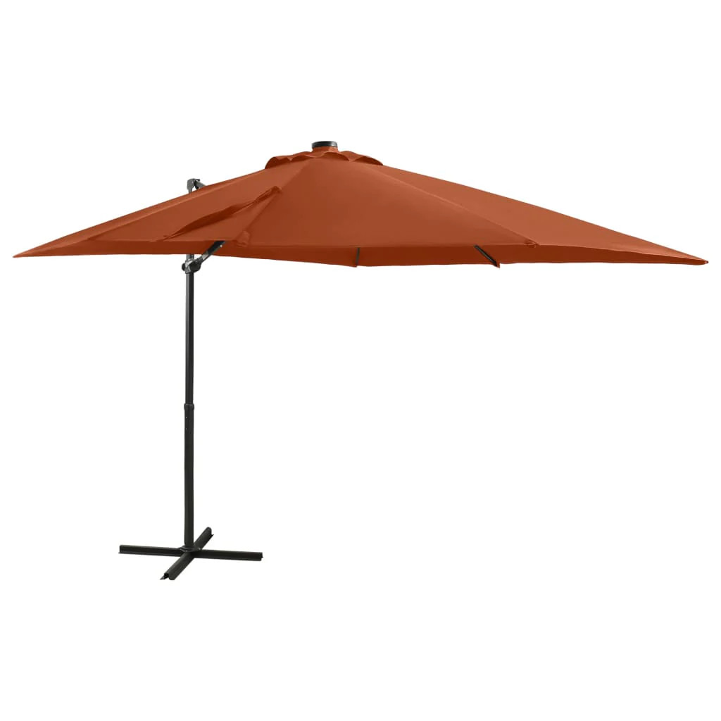 Parasol déporté rotatif pour ombrager grand salon de jardin sans encombrer