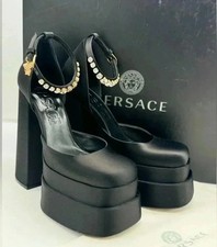 Versace Medusa Aevitas Platform Black Shoe Pumps Crystal Charm NWB SZ 39