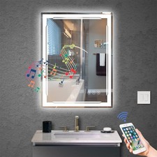 24''X32'' LED Bathroom Mirror with Lights, Built-in Bluetooth Speaker, Anti-F...