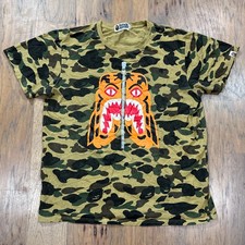 Bape Shirt Mens XXL Green 1st Camo A Bathing Ape Graphic Print Tiger Zip Cotton