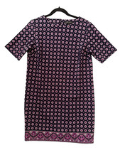 Banana Republic Purple Geometric Print Shift Dress 8P Short Sleeve Work Chic Mod