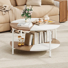 round Coffee Table, 2-Tier Center Table with Open Storage Shelf, Cocktail Accent