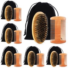 6 Sets Grooming Kit for Men - Natural Boar Bristle Brush, Pear Wood Dual-Side...