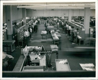 Us Post Office Business Workers Tables Packages Envelopes Vintage 8x10