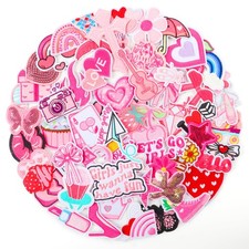 Pink Iron on Patches for Girls: 60PCS Girly Random Embroidery Patches for Bac...