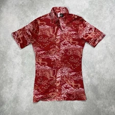 Vintage 70s Women's M Disco Asian Red Shirt Boho Contour Knit Shirt Shops READ