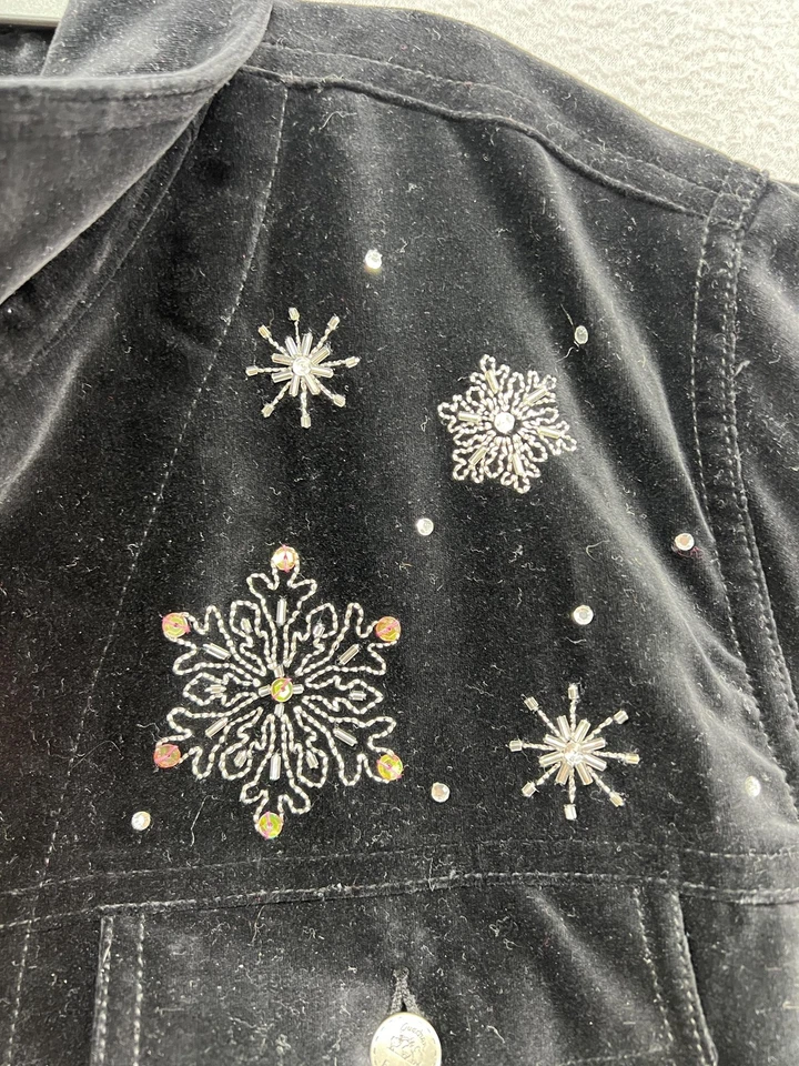 Quacker Factory Jacket Womens 1X Black Snowman Rhinestone Embroidered Holiday - Image 4 of 4