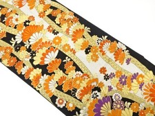 7393130: JAPANESE KIMONO / ANTIQUE FUKURO OBI / WOVEN WAVY STRIPE FLOWER