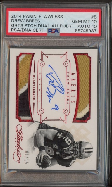 2014 Panini Flawless Dual Patch Ruby #5 Drew Brees Saints PSA 10 PSA/DNA 10 AUTO