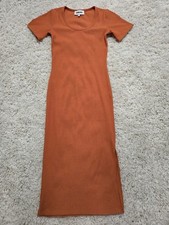 SAINT ART Ribbed Short Sleeve Midi Dress Size X-Small Orange T-Shirt Dress 