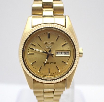 1991 [NEAR MINT] SEIKO 5 4206-0510 Gold Day / Date 23mm AT Vintage