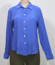 Tess Women's Button Up Shirt Long Sleeve 100% Silk Blue Sheer Size M