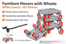 Furniture Movers with Wheels 800lbs Heavy Duty Dolly Set 4pcs + Lifter 360° Rota