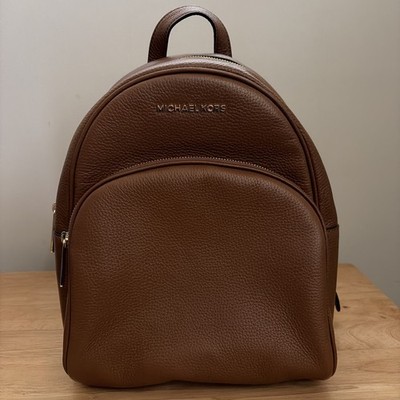New Michael Kors Abbey Medium Leather Backpack Laptop Book Bag Luggage Brown NWT