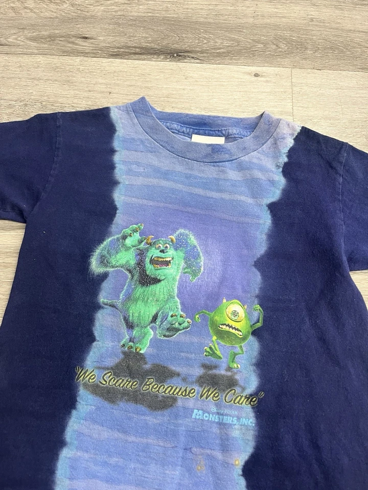 Vintage Disney Monsters, Inc Tie Dye Blue Tee Movie Promo T-shirt Size XXS - Image 3 of 4