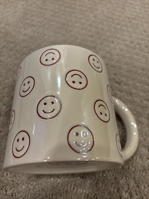 Thyme & Table Stoneware Large Coffee Tea Mug Cup Smile Happy Faces White