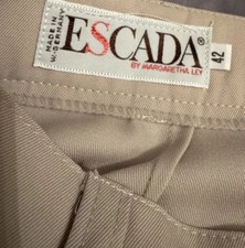 Escada Margaretha Ley Beige Wool Trousers High Waist Pleated Pants EU 42
