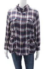 Etoile Isabel Marant Womens Cotton Plaid Zippered Lightweight Jacket Blue Size 3