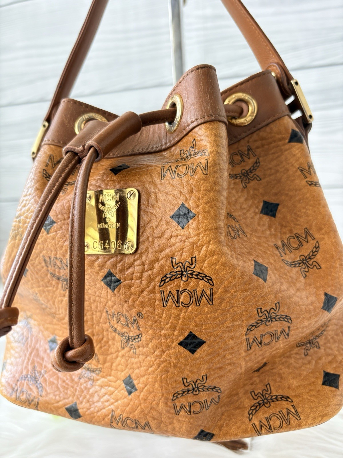 MCM Cognac Visetos Drawstring Bucket Bag — image 5