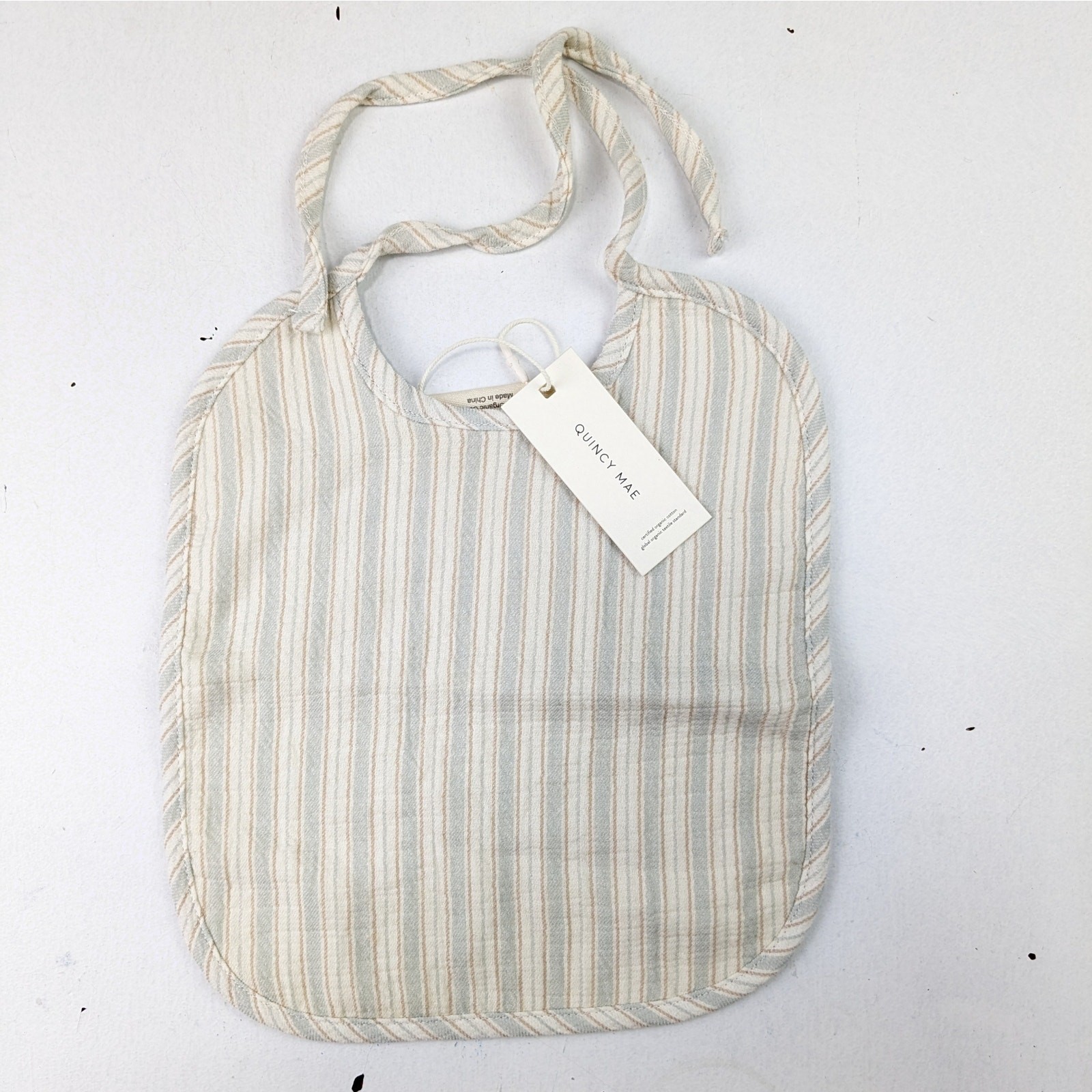 Quincy Mae Light Blue/Cream Striped Bib - One Size
