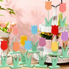 12 Pcs Spring Wooden Tulips Table Centerpieces Multicolor Wooden Tulips Tiere...