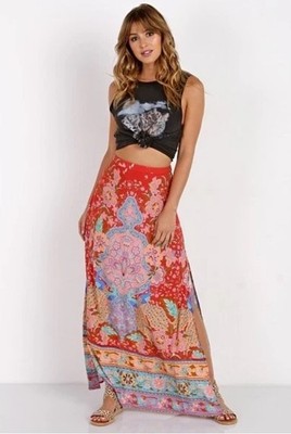 Spell & The Gypsy Lotus Maxi Split Skirt In Ruby Red Size XXS