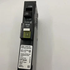 SQUARE D DP-3640 1 POLE 20 AMP HACR TYPE CIRCUIT BREAKER