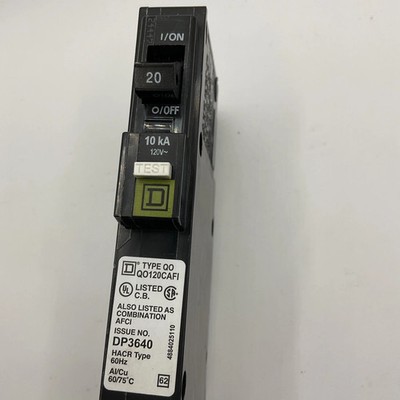 SQUARE D DP-3640 1 POLE 20 AMP HACR TYPE CIRCUIT BREAKER