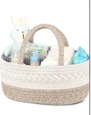 Maliton Baby Diaper Caddy Organizer X-Large Cotton Rope Rustic Style Portable...