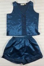 Vintage Victorias Secret Gold Label Sleep Set Teal Buttons Tank Top Shorts Small