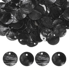 80-Pack Natural Flat Round Seashells, 15mm Drop Charm Beads Black 