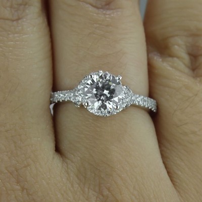 1 2/3 CT Elegant Diamond Engagement Ring Round Cut F/SI1 18K White Gold