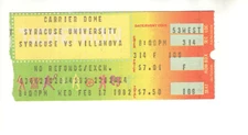 SYRACUSE VS VILLANOVA 1982 COLLEGE BASKETBALL GAME TICKET STUB      CARRIER DOME