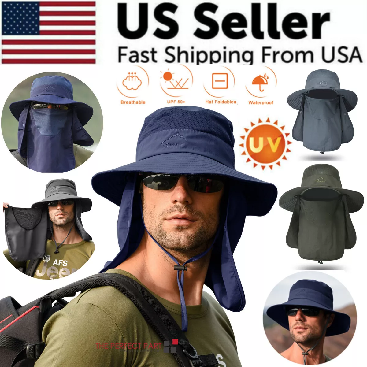 Large Brim Sun Hat Waterproof Buckets Hat for Men Women Anti-UV