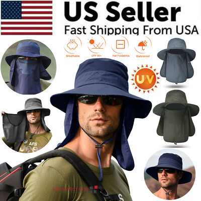 #ad Wide Brim Sun Hat UV Protection Bucket Cap For Hiking Camping Fishing Safari Men $12.49