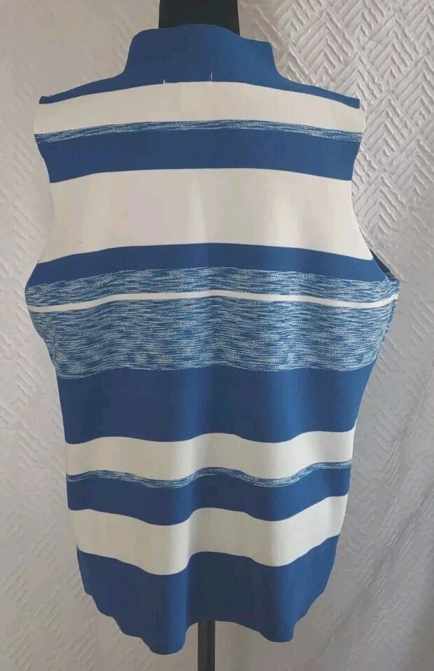 Nuevo Top Pullover Nine West Talla XL Sin Mangas Azul Blanco Simulado Cuello Tortuga Foto 4 de 4