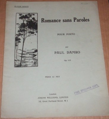 Romance sans Paroles Pour Piano Paul Damro Op115 Joseph Williams 376 Noten
