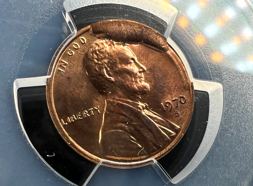 1970 S Lincoln Penny Cent, 1C, Large Date CUD die break ERROR PCGS MS 64 RD - Picture 2 of 5