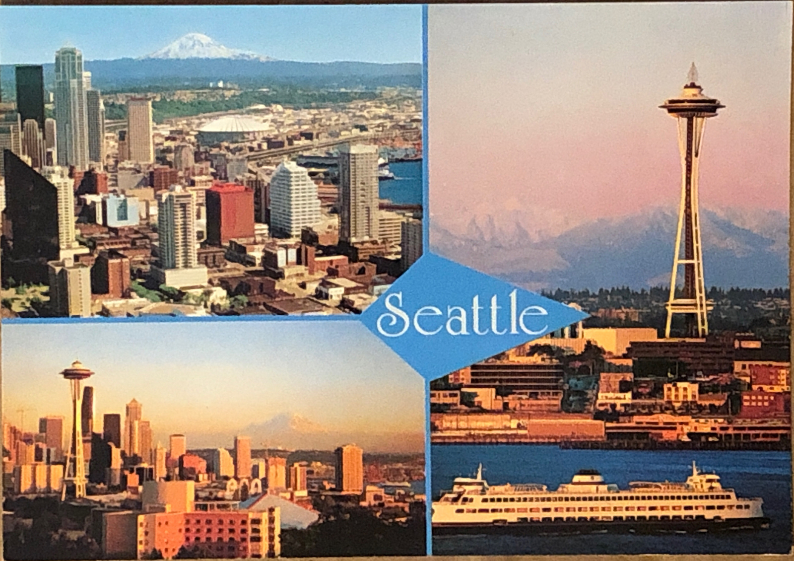 Seattle Washington Multi-View Postcard Space Needle Mt Rainier Cascades Downtown