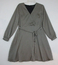 Banana Republic Dress Size 8 Black Elephant Print LS Faux Wrap Satin Classic