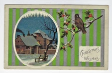 1913 Christmas Greeting Cottage Partridge on Holly Branch