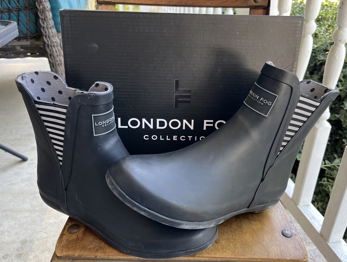 London Fog Piccadilly Rain Boots, Size 6M, Black, High Ankle, Rubber