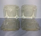 Set of 4 Vintage Depression Glass Square Plates – Amber Yellow – Etched Floral