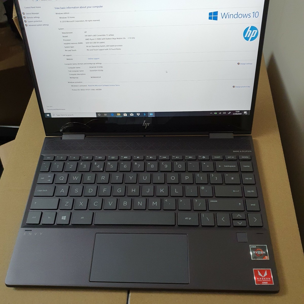 HP ENVY x360 AMD Ryzen 3500U 256GB SSD (damaged