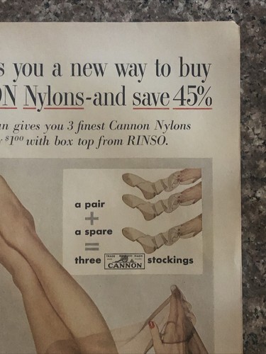 1953 Rinso Laundry Soap VTG 1950s PRINT AD Cannon Nylons - Pair & A Spare Plan - Picture 3 of 5