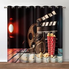 Jekeno Movie Theater Blackout Curtains, Vintage Home Cinema Print Decor Darke...