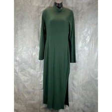 AND NOW THIS Women's Dark Green Ribbed High-Neck Side-Slit Long-Sleeve Dress 
